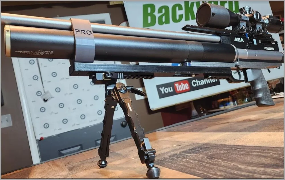 AEA Challenger PCP air rifle on tripod.
