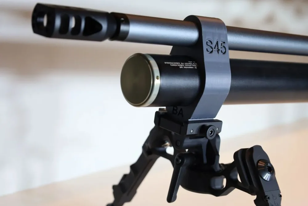 Here's an alt tag for the image: S45 air rifle with bipod.