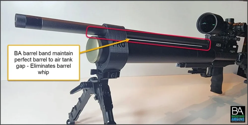 Here's an alt tag for the image: Airgun barrel band eliminates whip.