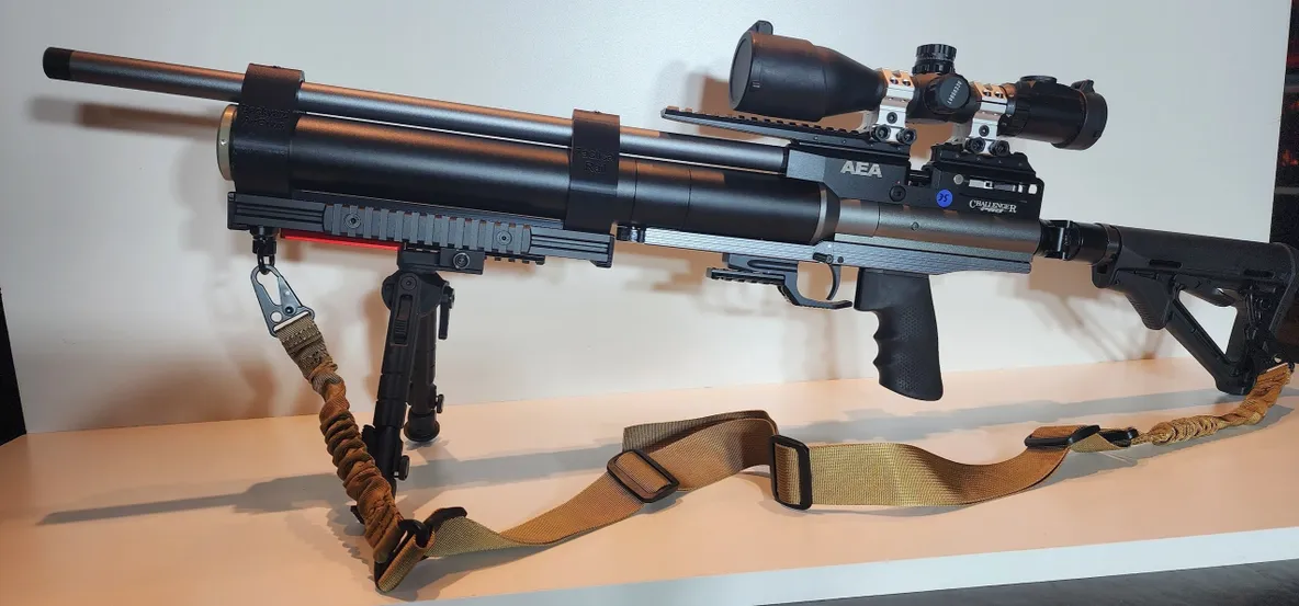 Here's an alt tag for the image: AEA Challenger PCP air rifle.