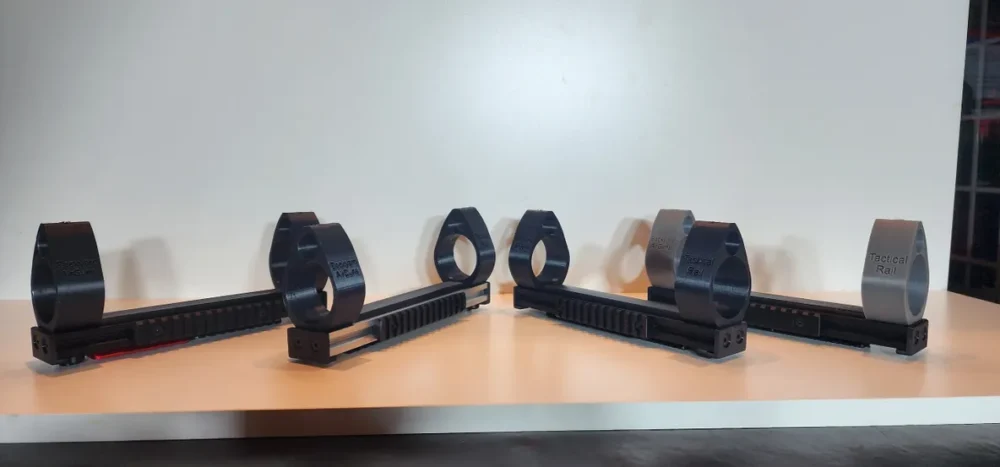 3D printed tactical scope mounts.